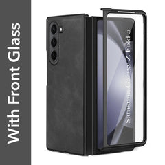 For Samsung Galaxy Z Fold 5 5G Back Cover Front Glass Leather (Full Body Case | Built-in Screen Protector | Inside Fiber Cloth | Minimalist Professional)