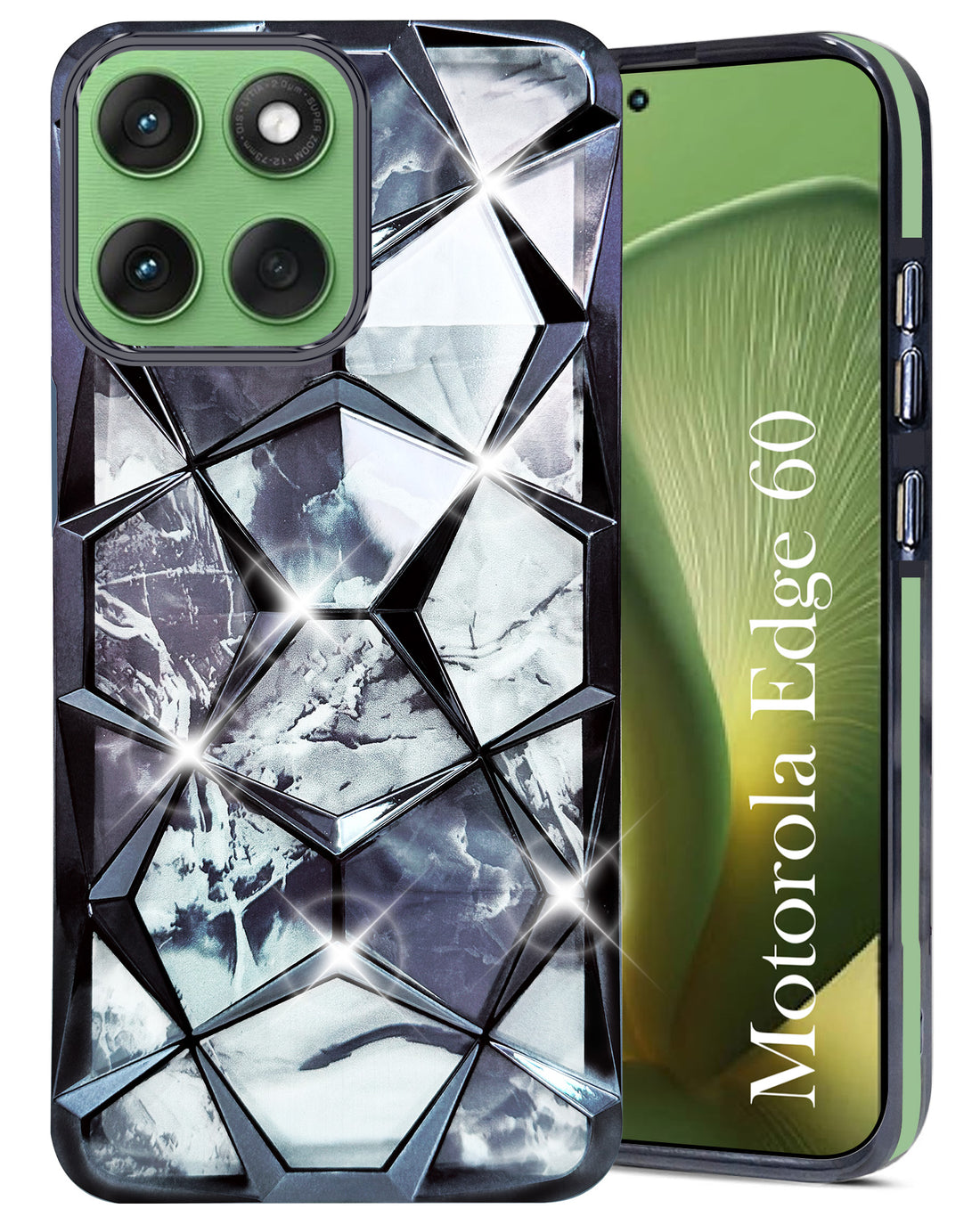 For Motorola Moto Edge 60 Back Cover Case Compatible With ( Dual Design Glitter Sparkle and Detachable Diamond Print Case | Soft and Flexible)