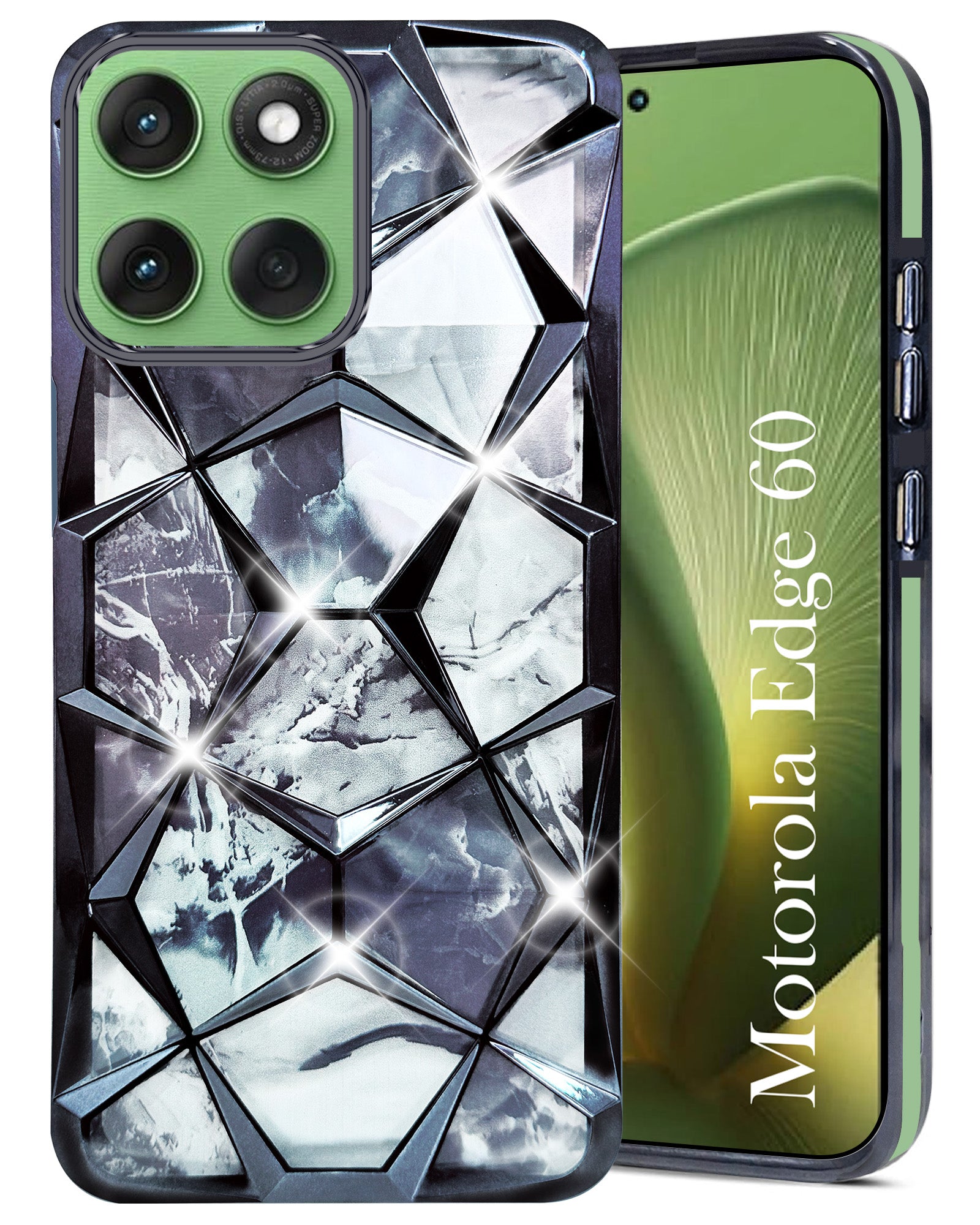 For Motorola Moto Edge 60 Back Cover Case Compatible With ( Dual Design Glitter Sparkle and Detachable Diamond Print Case | Soft and Flexible)