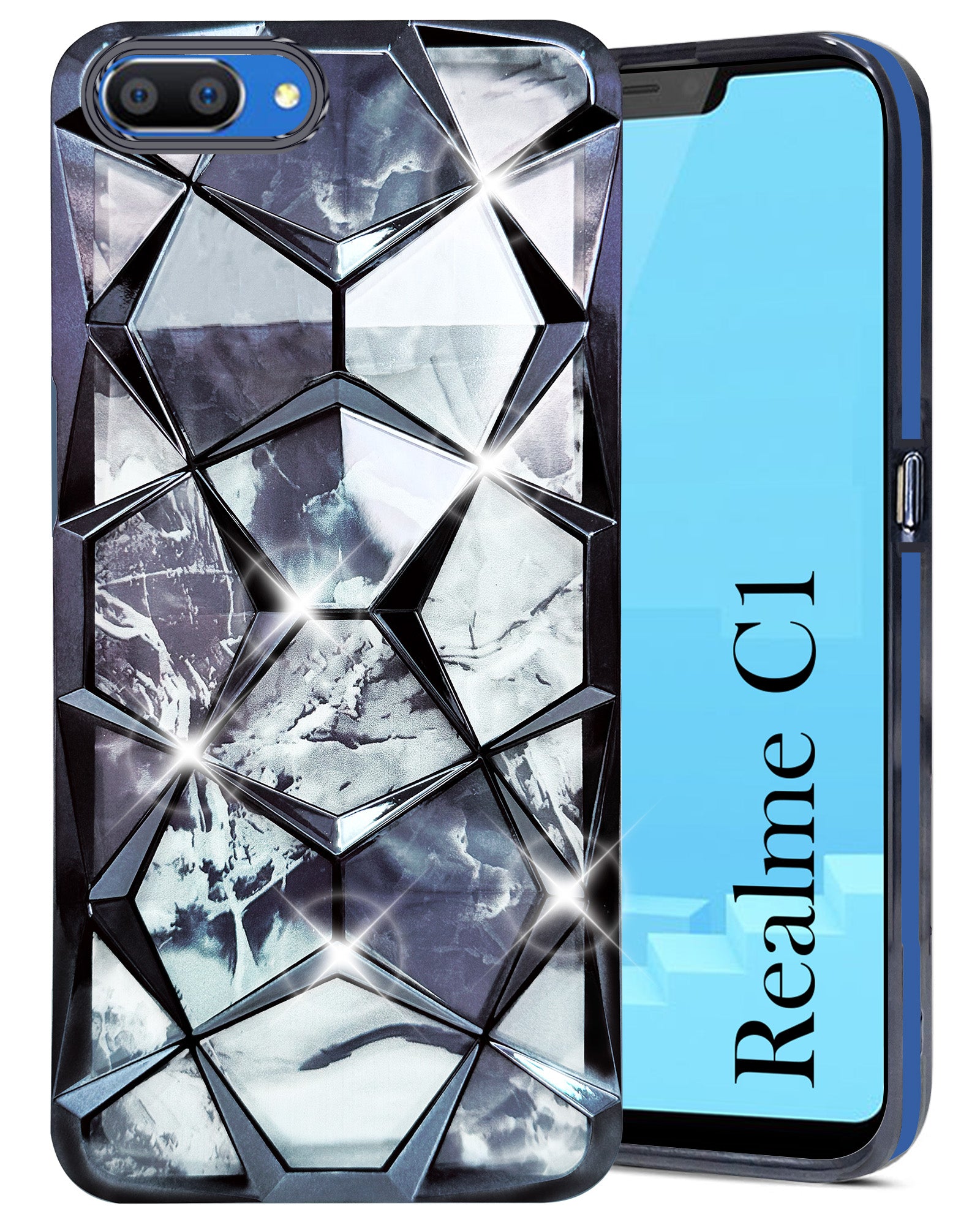 For Realme C1 Back Cover Case (Dual Design Glitter Sparkle and Detachable Diamond Print Case | Soft and Flexible)