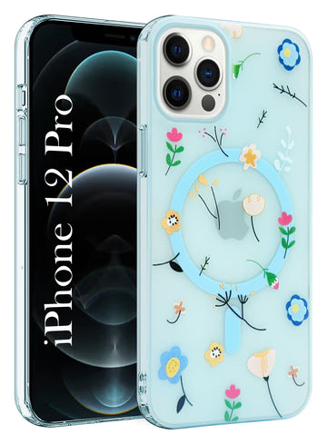 For Apple iPhone 12 Pro  Back Cover Case  (Cute Floral Design | Flower Print for Girls | MagSafe Compatible Wireless Charging)
