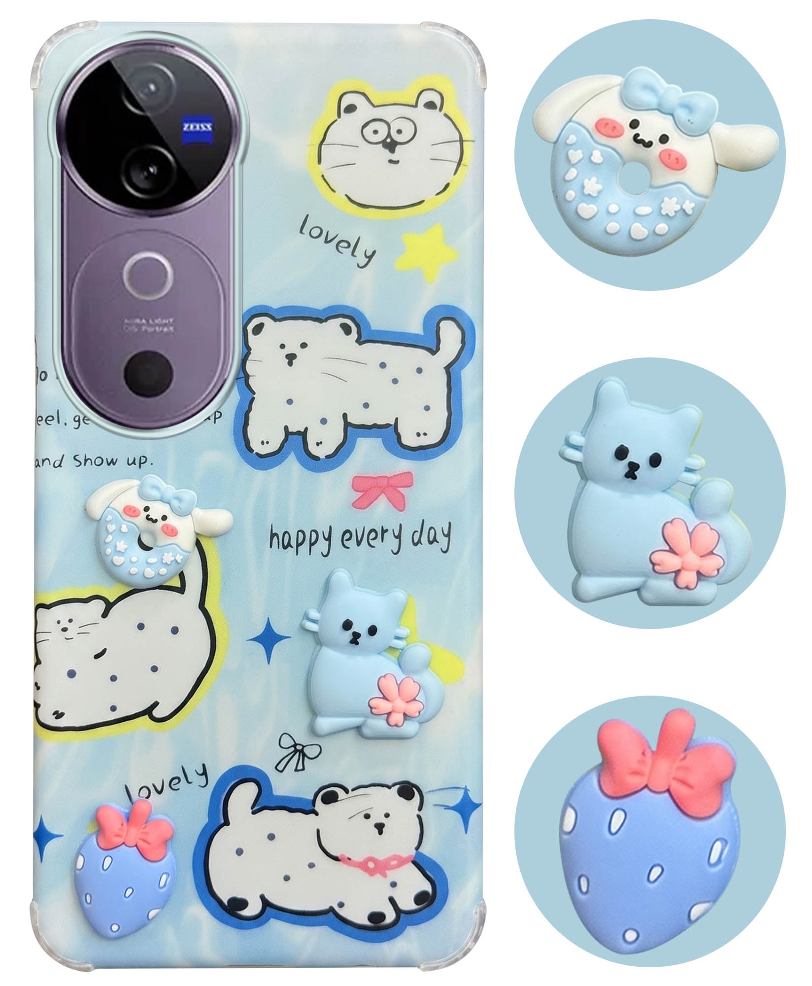 For Vivo V40 | Vivo V40 Pro 5G Back Cover Case (3D Cute Cartoons | Hard Back Side Soft | Matte Premium Finish | HD Printing)