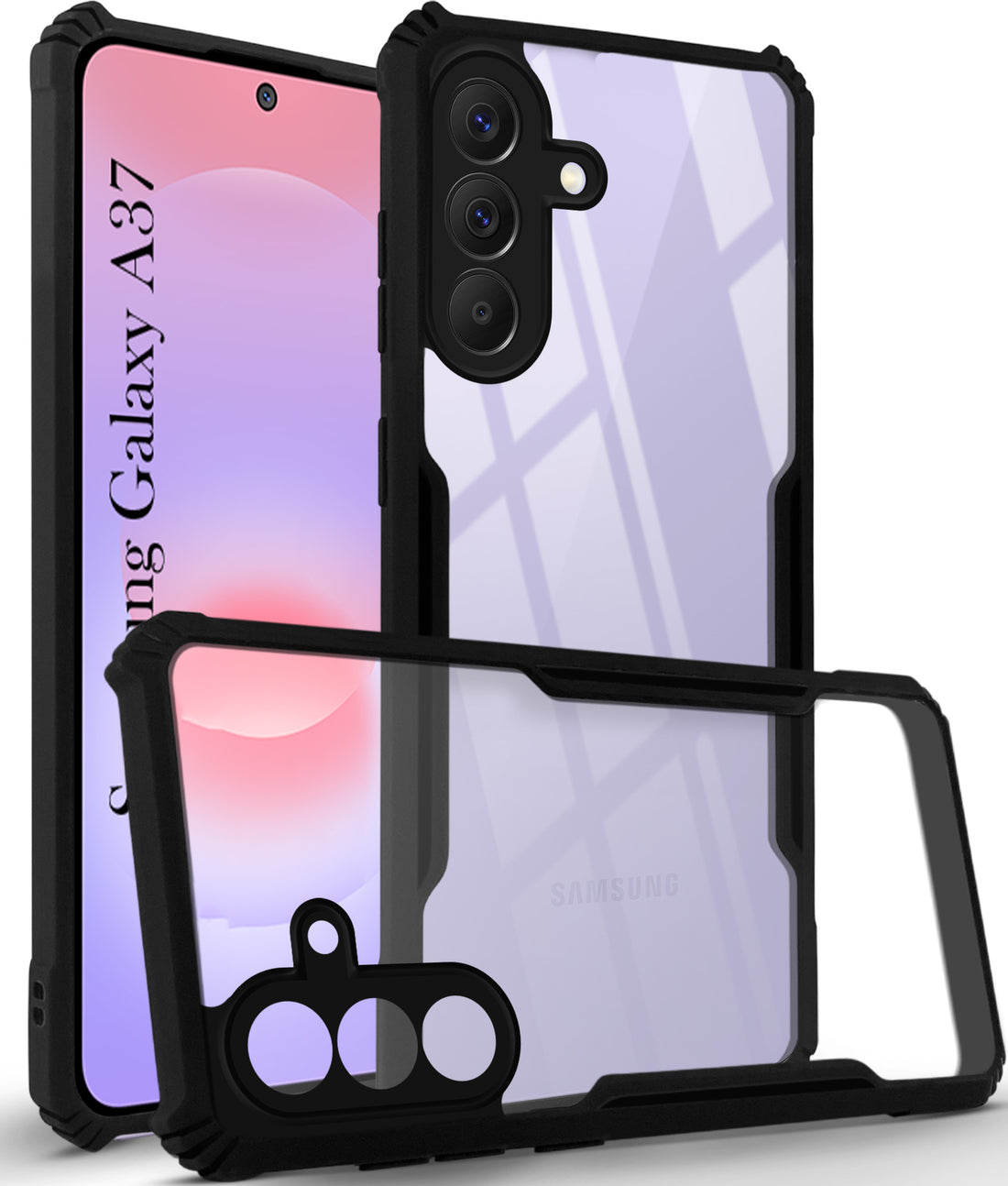 For Samsung Galaxy A37 5G Back Cover Case Hybrid (Shockproof with Polycarbonate Clear Panel | Professional Black)