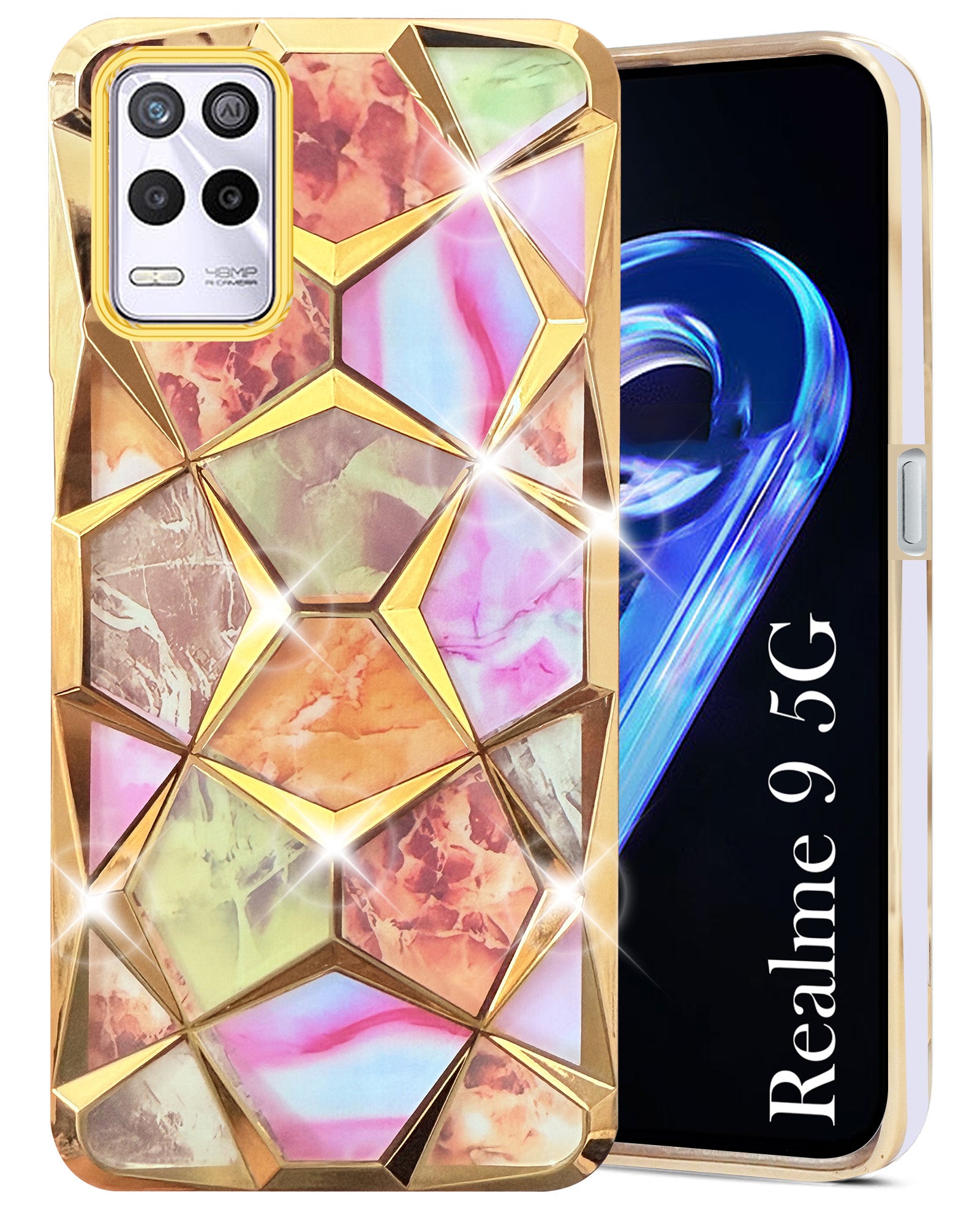 For Realme 9 5G Back Cover Case ( Dual Design Glitter Sparkle and Detachable Diamond Print Case | Soft and Flexible)