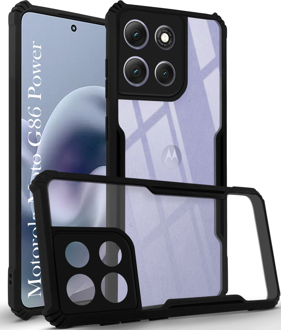 For Motorola Moto G86 Power Back Cover Case (Shockproof with Polycarbonate Clear Panel | Professional Black)