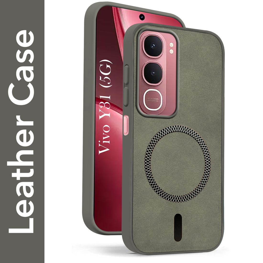 For Vivo Y31 5G Back Cover Case Leather Finish (MagSafe Compatible Wireless Charging | Soft Touch | Camera Bump Protection)