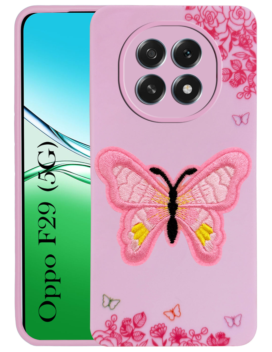 For Oppo F29 Back Cover Case(Soft Butterfly Embroidery | Women Teen Girls | Camera Protection| Matte Silicone)