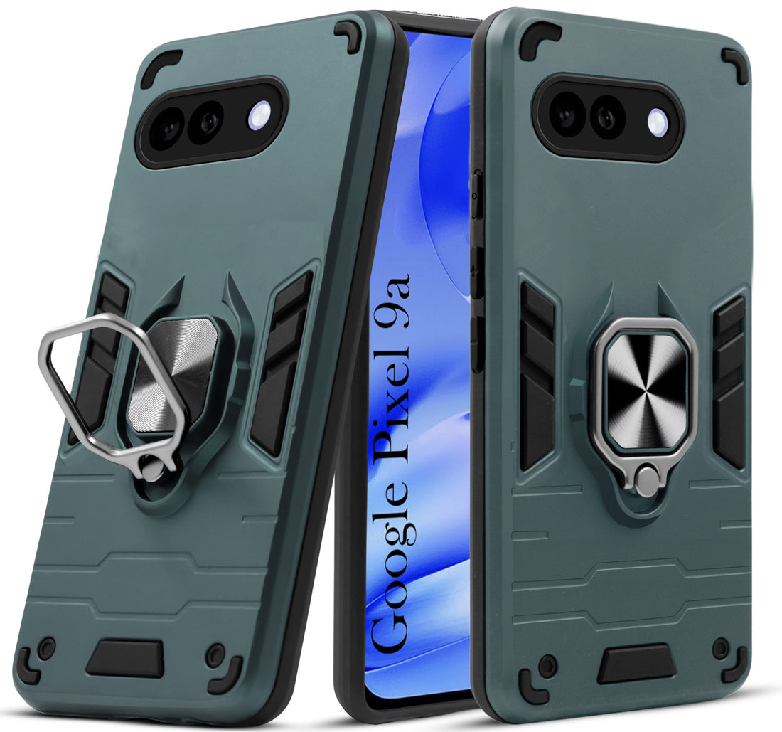 For Google Pixel 9A Back Cover Case Hybrid Armor (Shockproof Dual Layer Polycarbonate |Ring Holder Kickstand)