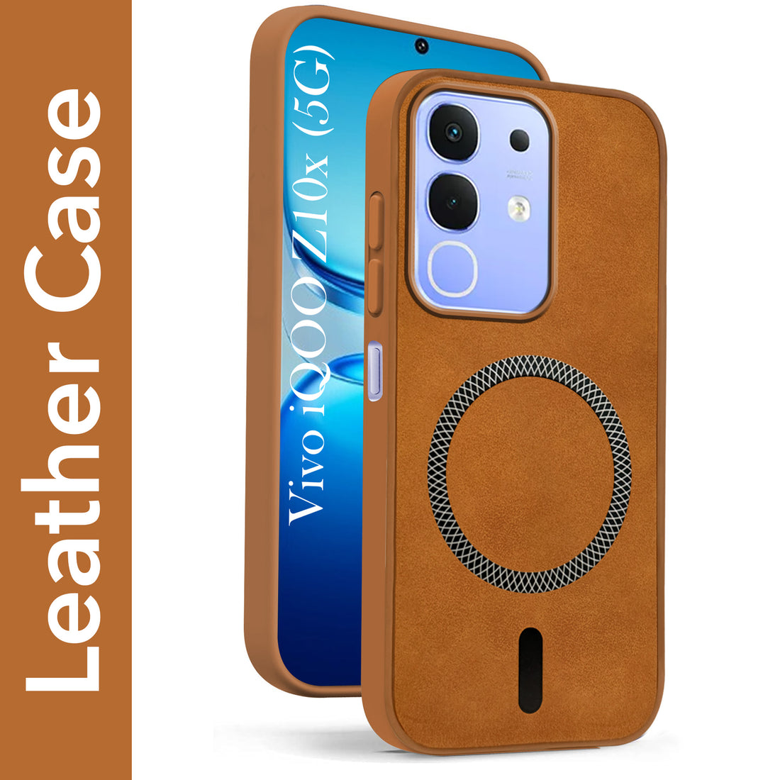 For Vivo iQOO Z10x Back Cover Case Leather Finish (MagSafe Compatible Wireless Charging | Soft Touch | Camera Bump Protection)