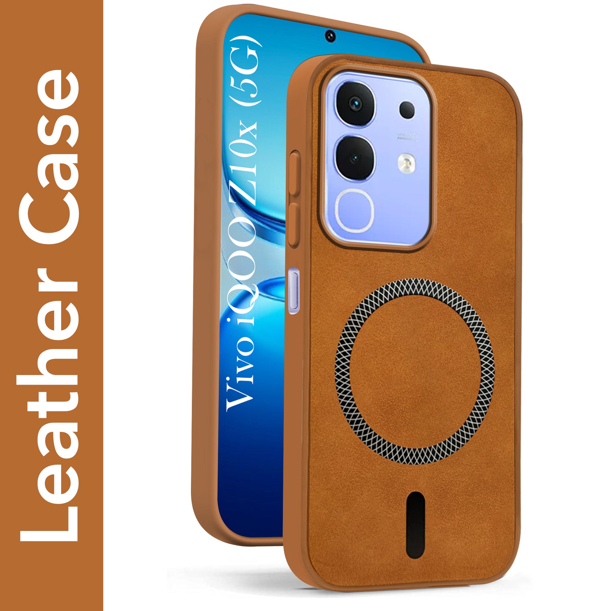 For Vivo iQOO Z10x Back Cover Case Leather Finish (MagSafe Compatible Wireless Charging | Soft Touch | Camera Bump Protection)