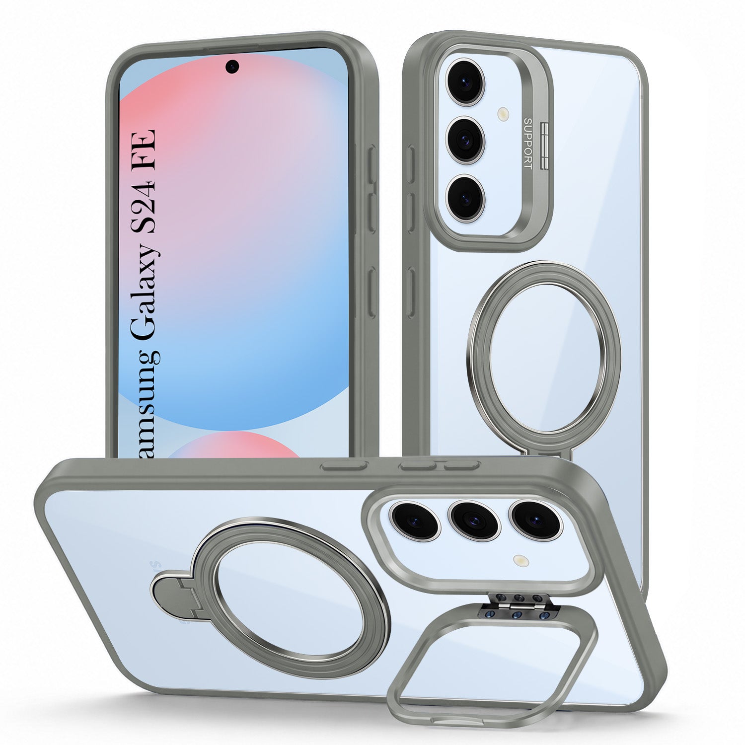 For Samsung Galaxy S24 FE Back Cover Case Crystal (Lifetime Anti Yellow | Magnetic Ring Stand | Camera Lens Protection | MagSafe Compatible)