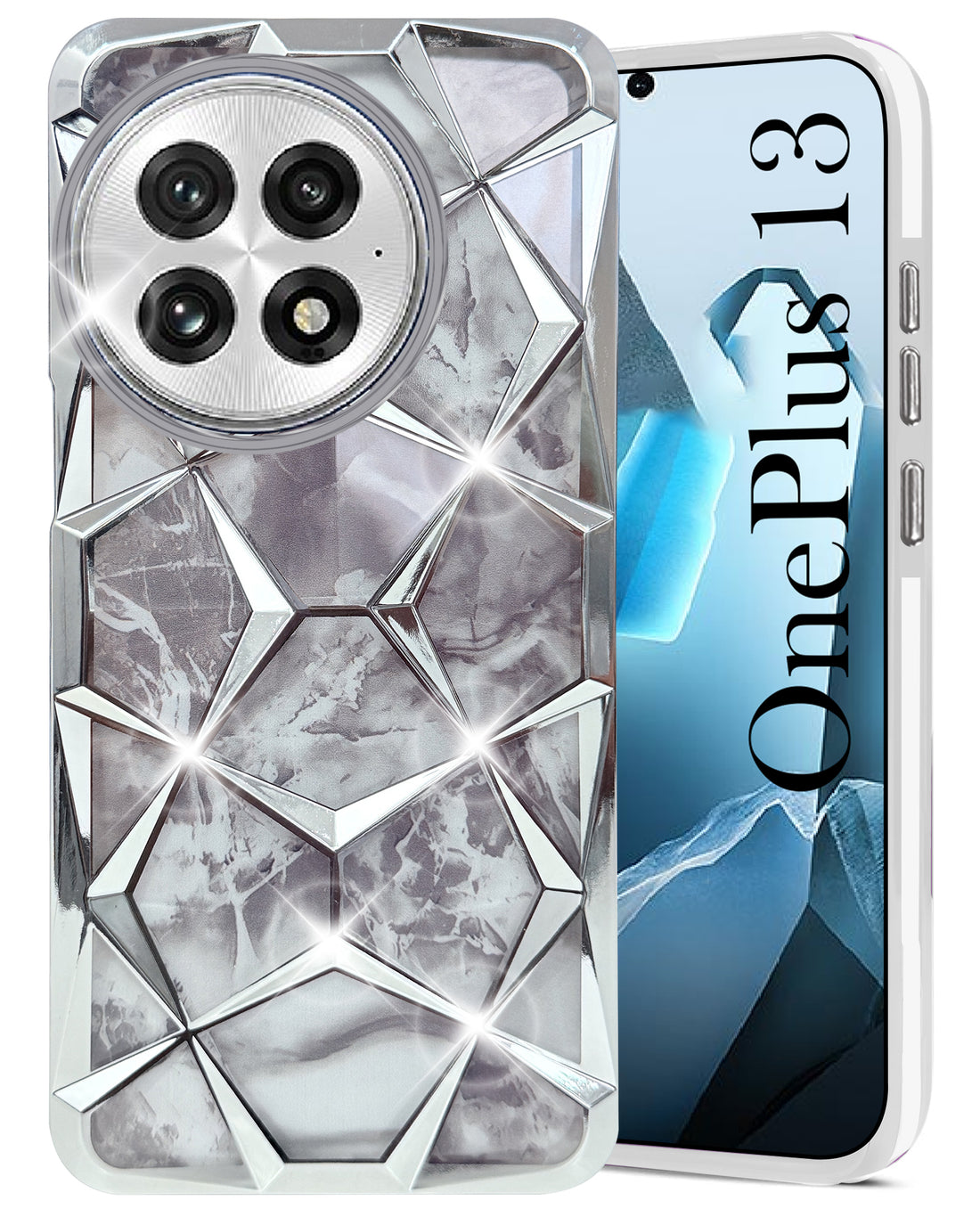 For OnePlus 13 Back Cover Case (Dual Design Glitter Sparkle and Detachable Diamond Print Case | Soft and Flexible)