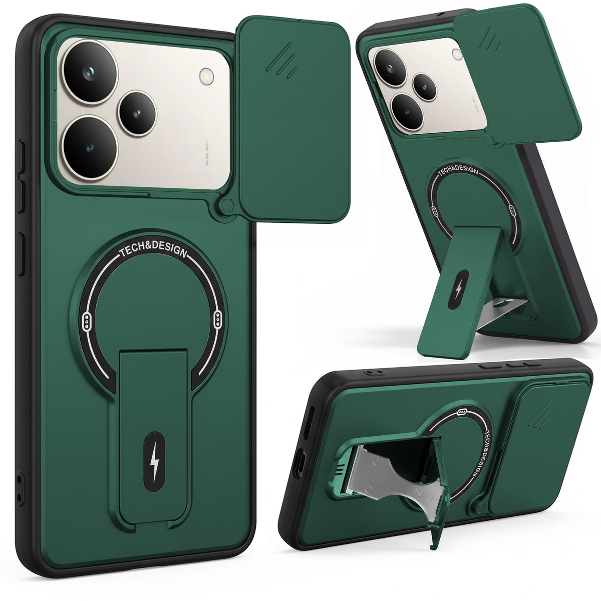 For Realme P4 Pro Back Case Cover Metallic (Hybrid Armor Kickstand | Sliding Shutter Camera Protection | MagSafe Compatible)
