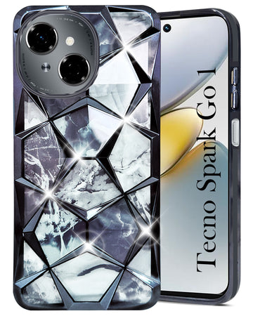 For Tecno Spark Go 1  Back Cover Case ( Dual Design Glitter Sparkle and Detachable Diamond Print Case | Soft and Flexible)