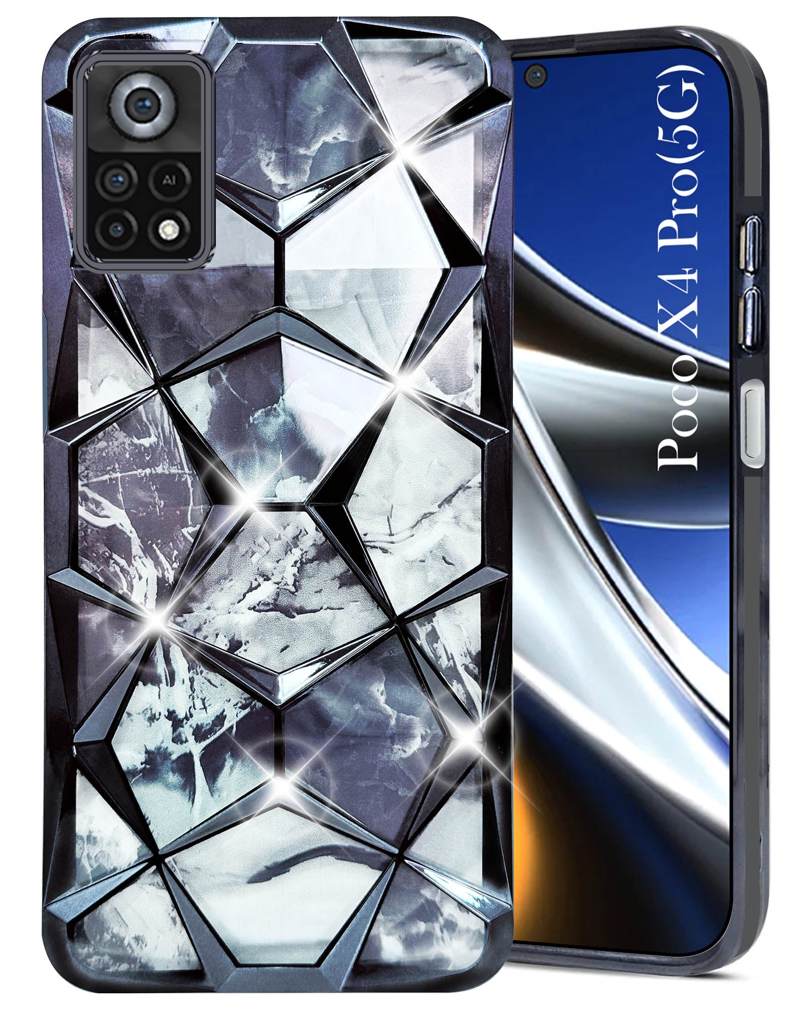 For Poco C71 Back Cover Case (Dual Design Glitter Sparkle and Detachable Diamond Print Case | Soft and Flexible)