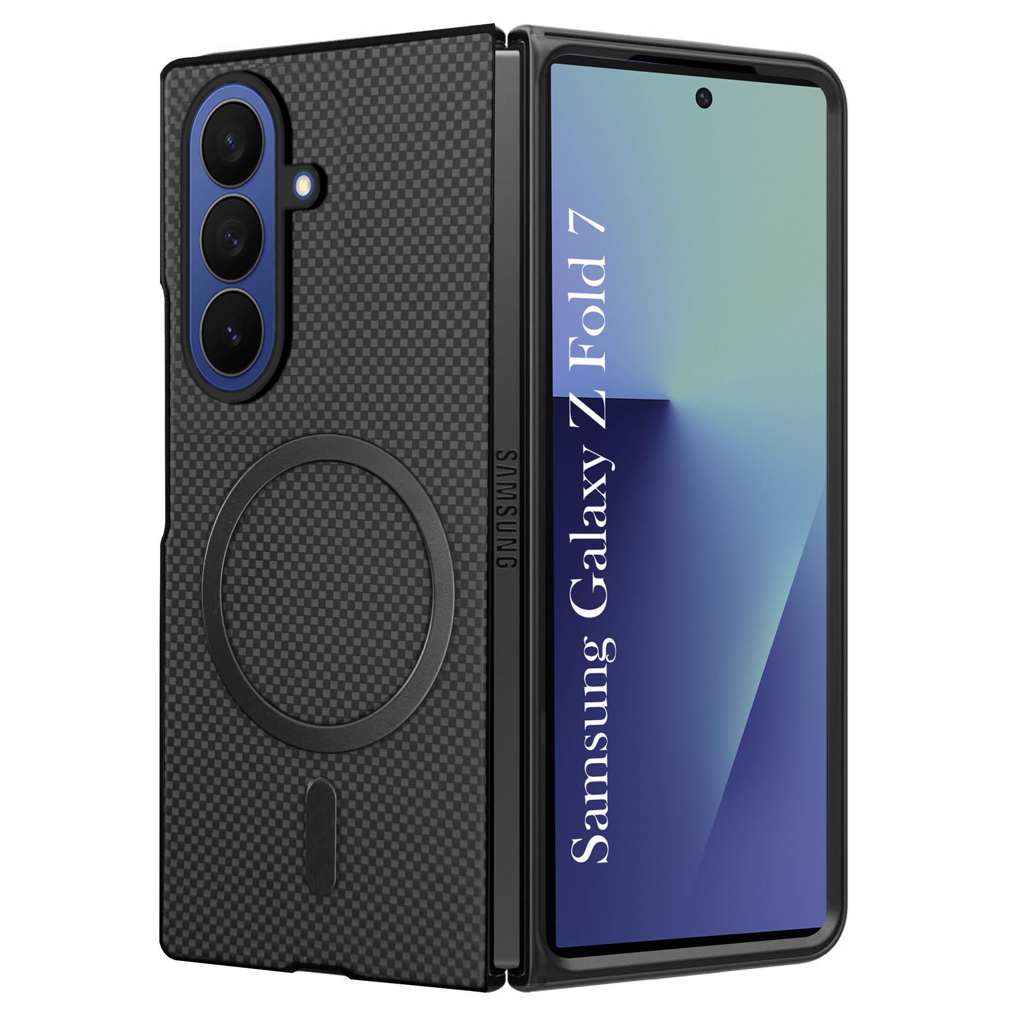 For Samsung Galaxy Z Fold 7 Back Cover Case (MagSafe Wireless Charging Compatible | Hexa Leather Finish | Inside Microfiber Cloth)
