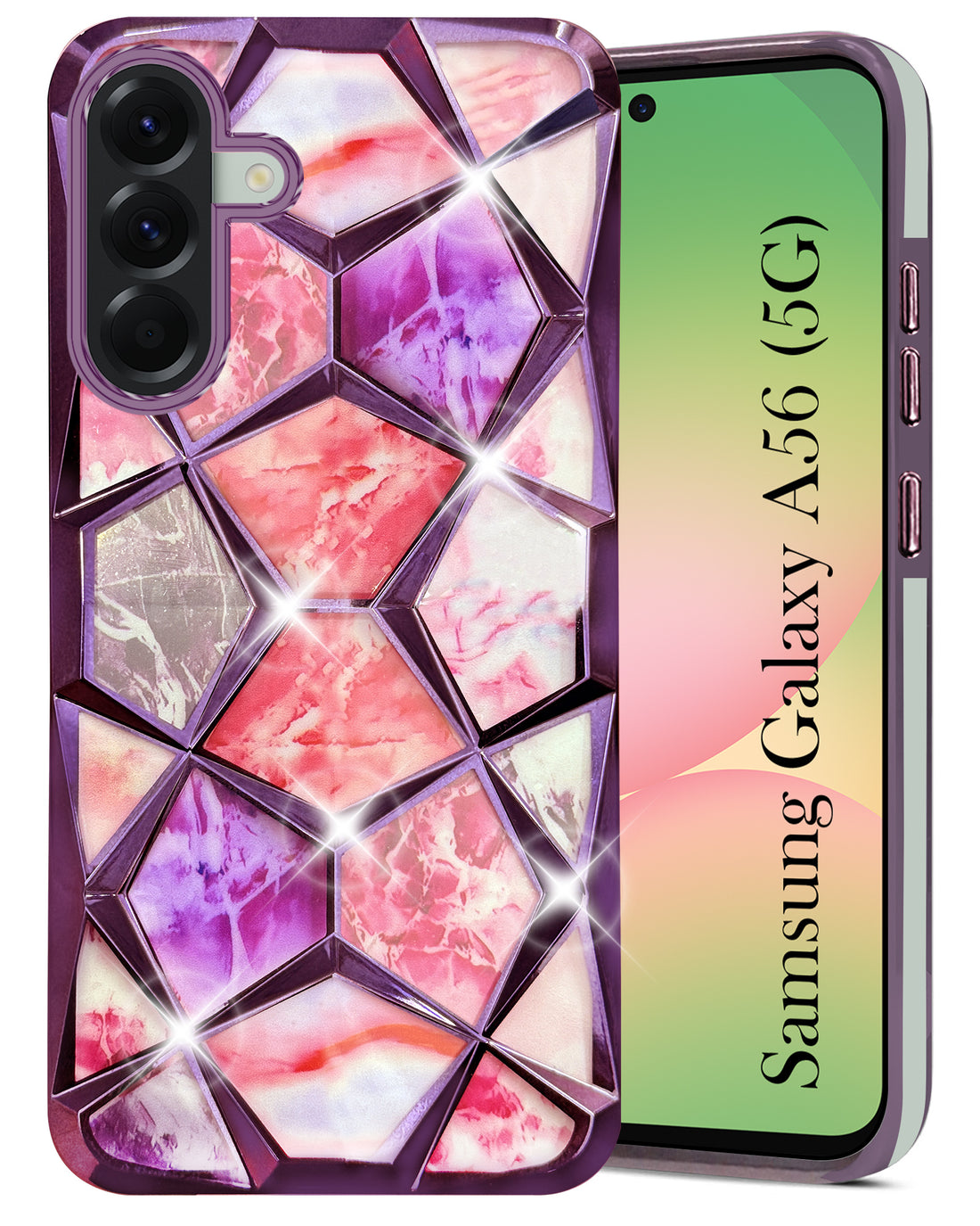 For Samsung Galaxy A56 Back Cover Case (Dual Design Glitter Sparkle and Detachable Diamond Print Case | Soft and Flexible)