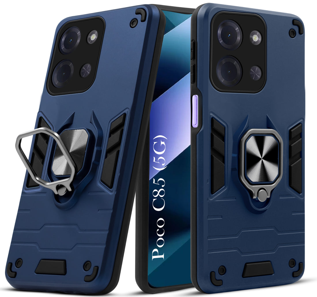 For Poco C85 5G Hybrid Armor Back Cover Case (Shockproof Dual Layer Polycarbonate |Ring Holder Kickstand)