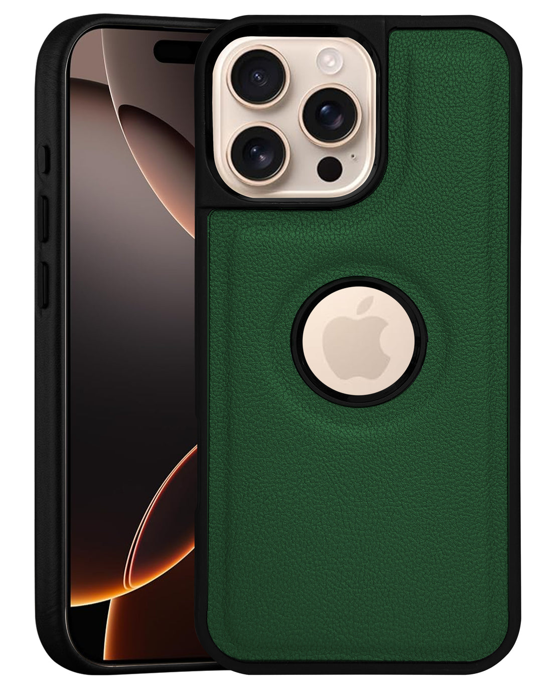 For Apple iPhone 16 Pro Max Back Cover Case (Minimalist Design Stitched Leather | Shockproof Raised Edges for Camera & Screen Protection)