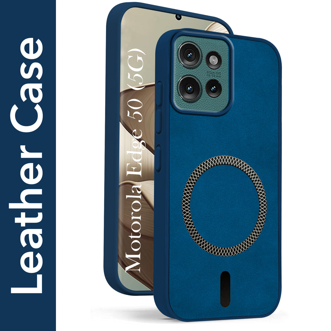 For Motorola Moto Edge 50 5G Back Cover Case Leather Finish (MagSafe Compatible Wireless Charging | Soft Touch | Camera Bump Protection)