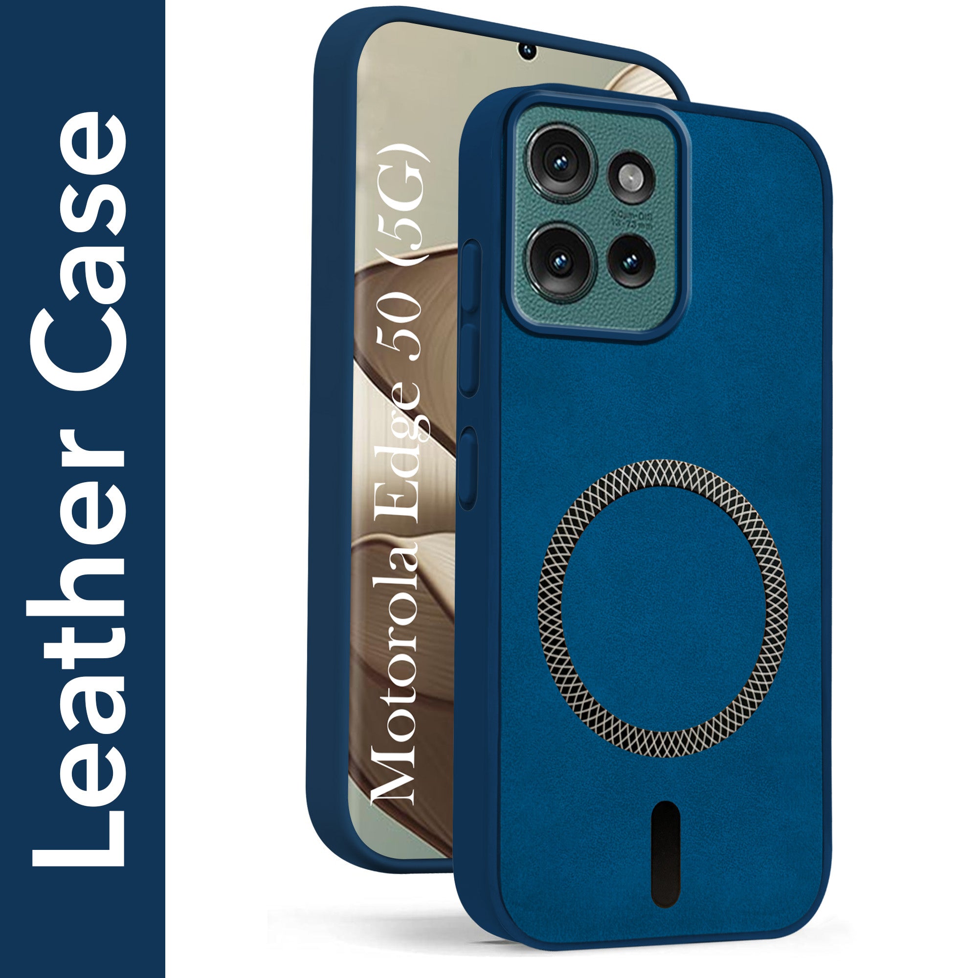 For Motorola Moto Edge 50 5G Back Cover Case Leather Finish (MagSafe Compatible Wireless Charging | Soft Touch | Camera Bump Protection)