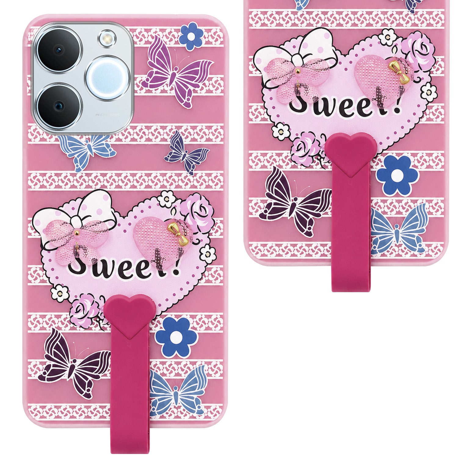 For Realme C71 Back Cover Case (3D Cute Heart Strap Holder | Camera Protection | Designer Girls Print)