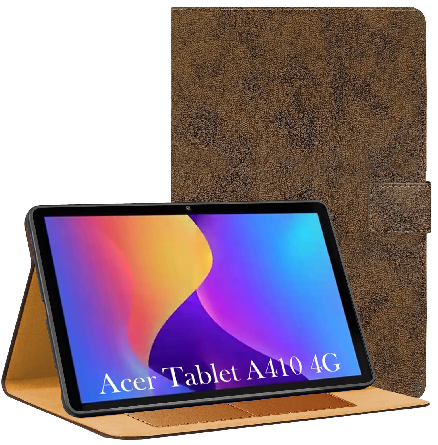 For Acer Tablet A410 4G 10.1 Inch Flip Cover Folio Cover (PU Leather | Multi-Angle Smart Stand | Card Storage Slots | Silicone Back Pouch)