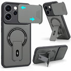 For Oppo Reno15 Pro Mini 5G | Reno 15 Pro Mini Back Case Cover Metallic (Hybrid Armor Kickstand | Sliding Shutter Camera Protection | MagSafe Compatible)