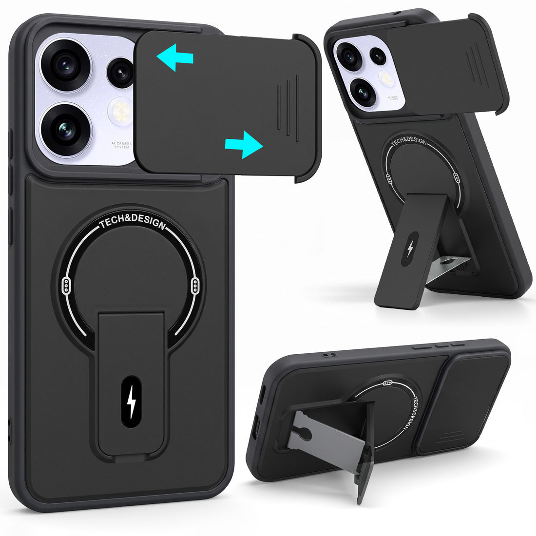 For Oppo Reno 16 Back Case Cover Metallic (Hybrid Armor Kickstand | Sliding Shutter Camera Protection | MagSafe Compatible)
