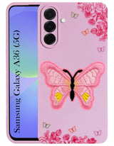 For Samsung Galaxy A36 5G Back Cover Case (Soft Butterfly Embroidery | Women Teen Girls | Camera Protection| Matte Silicone)