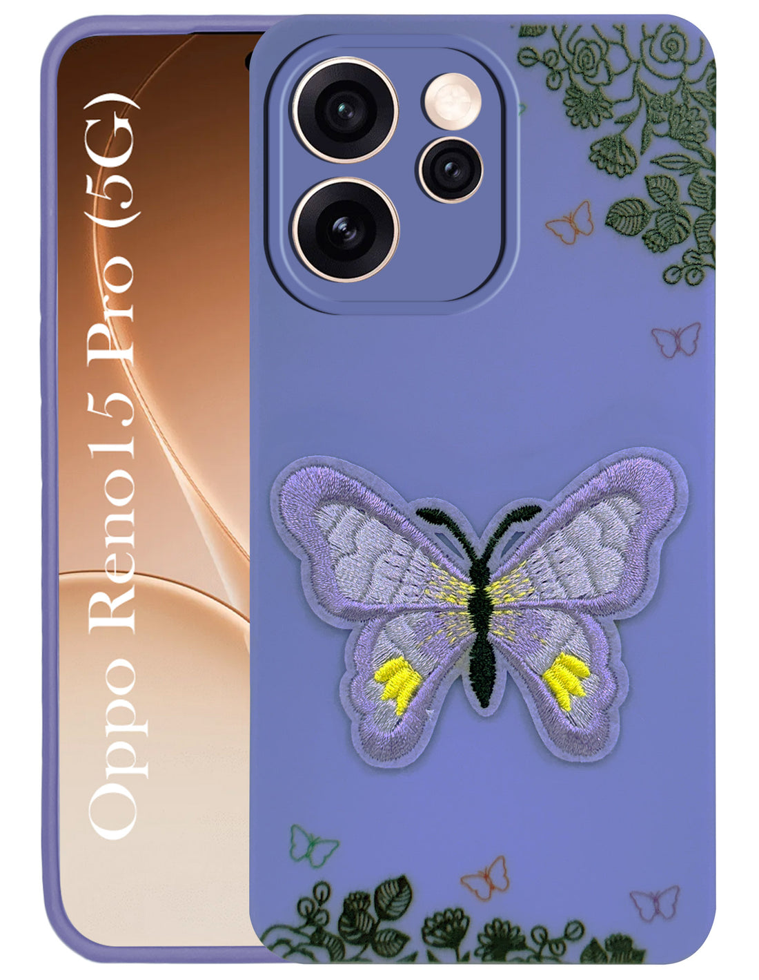 For Oppo Reno15 Pro 5G | Oppo Reno 15 Pro 5G Back Cover Case (Soft Butterfly Embroidery | Women Teen Girls | Camera Protection| Matte Silicone)