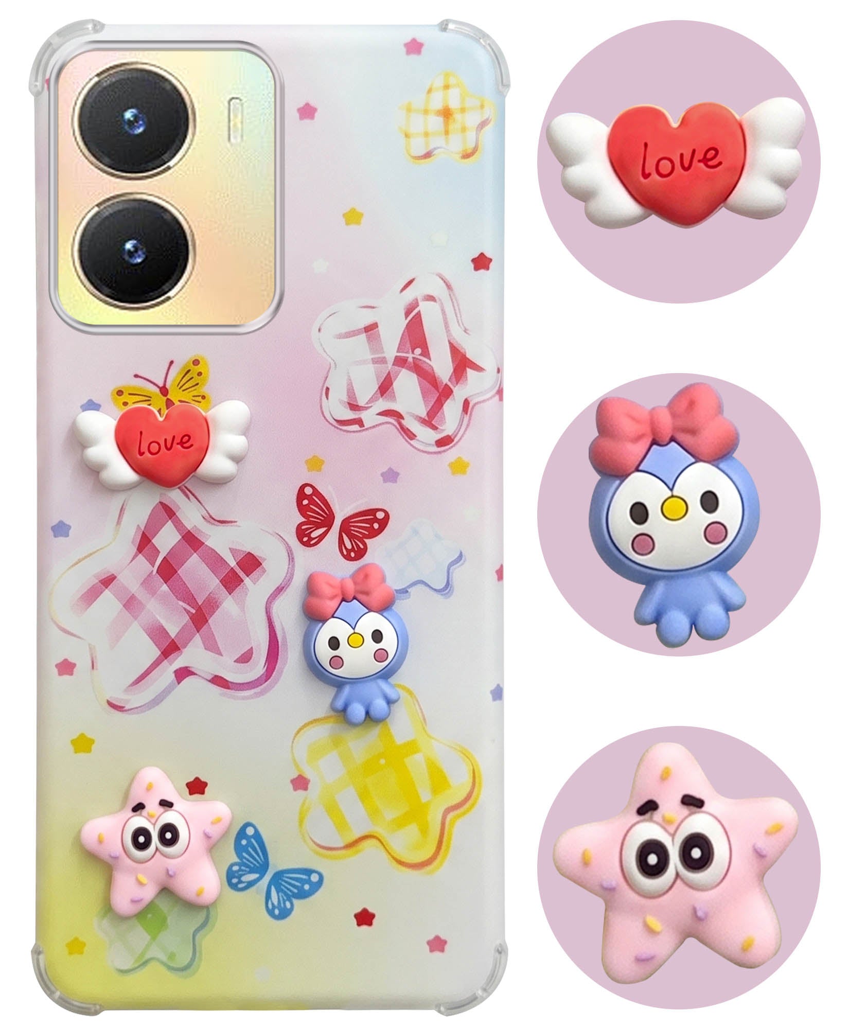 For Vivo T2x Back Cover Case (3D Cute Cartoons | Hard Back Side Soft | Matte Premium Finish | HD Printing)