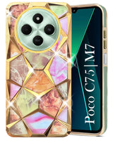 For Poco C75 | Poco M7 Back Cover Case ( Dual Design Glitter Sparkle and Detachable Diamond Print Case | Soft and Flexible)