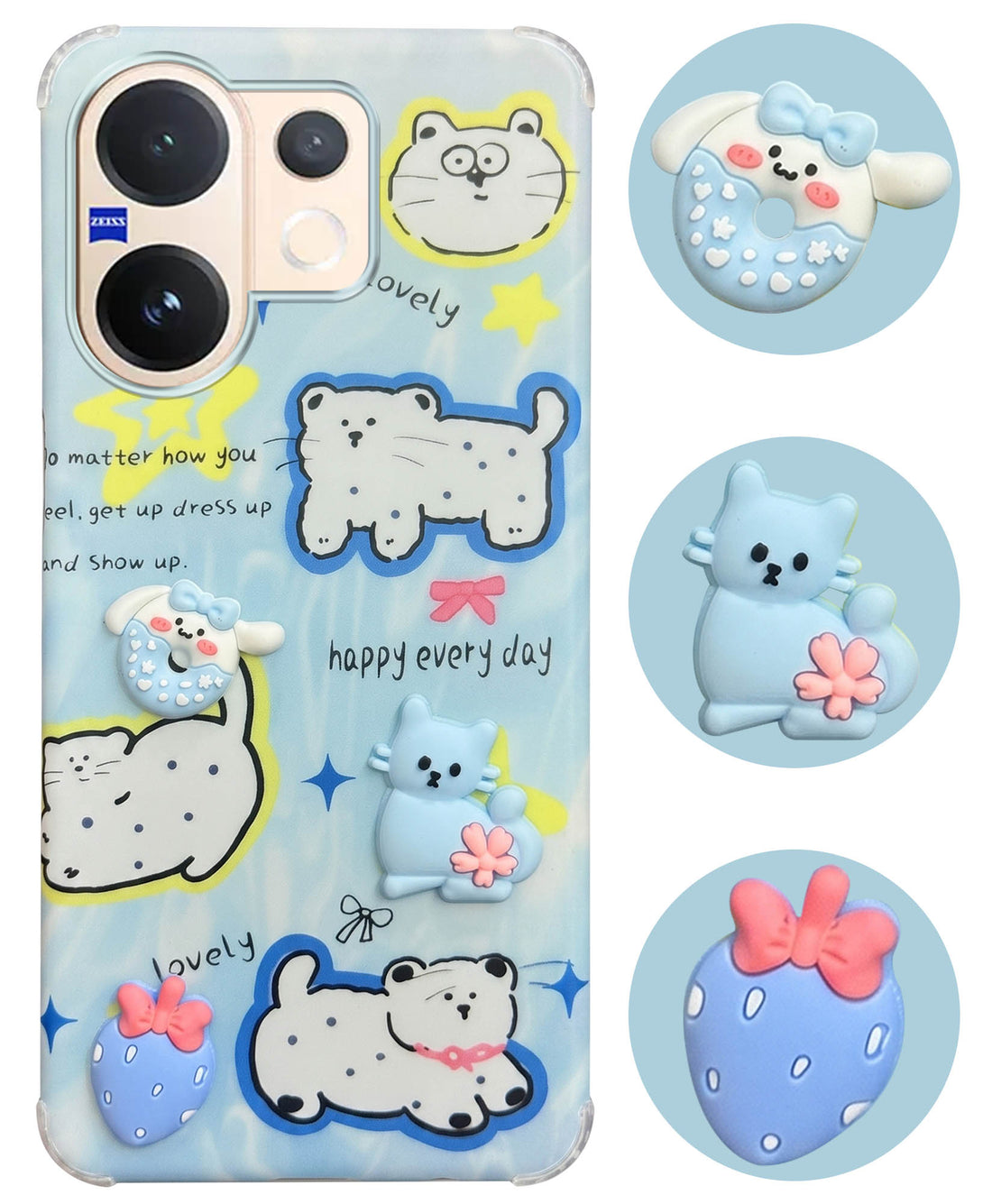 For Vivo V60 | Vivo T4 Pro Back Cover Case (3D Cute Cartoons | Hard Back Side Soft | Matte Premium Finish | HD Printing)
