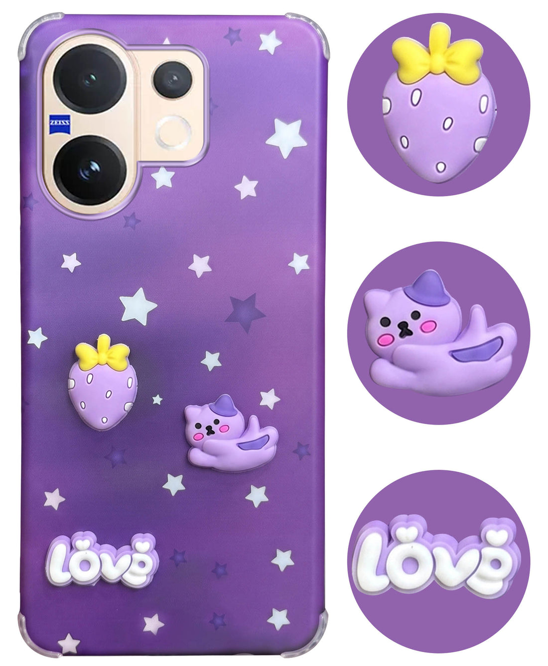 For Vivo V60 | Vivo T4 Pro Back Cover Case (3D Cute Cartoons | Hard Back Side Soft | Matte Premium Finish | HD Printing)
