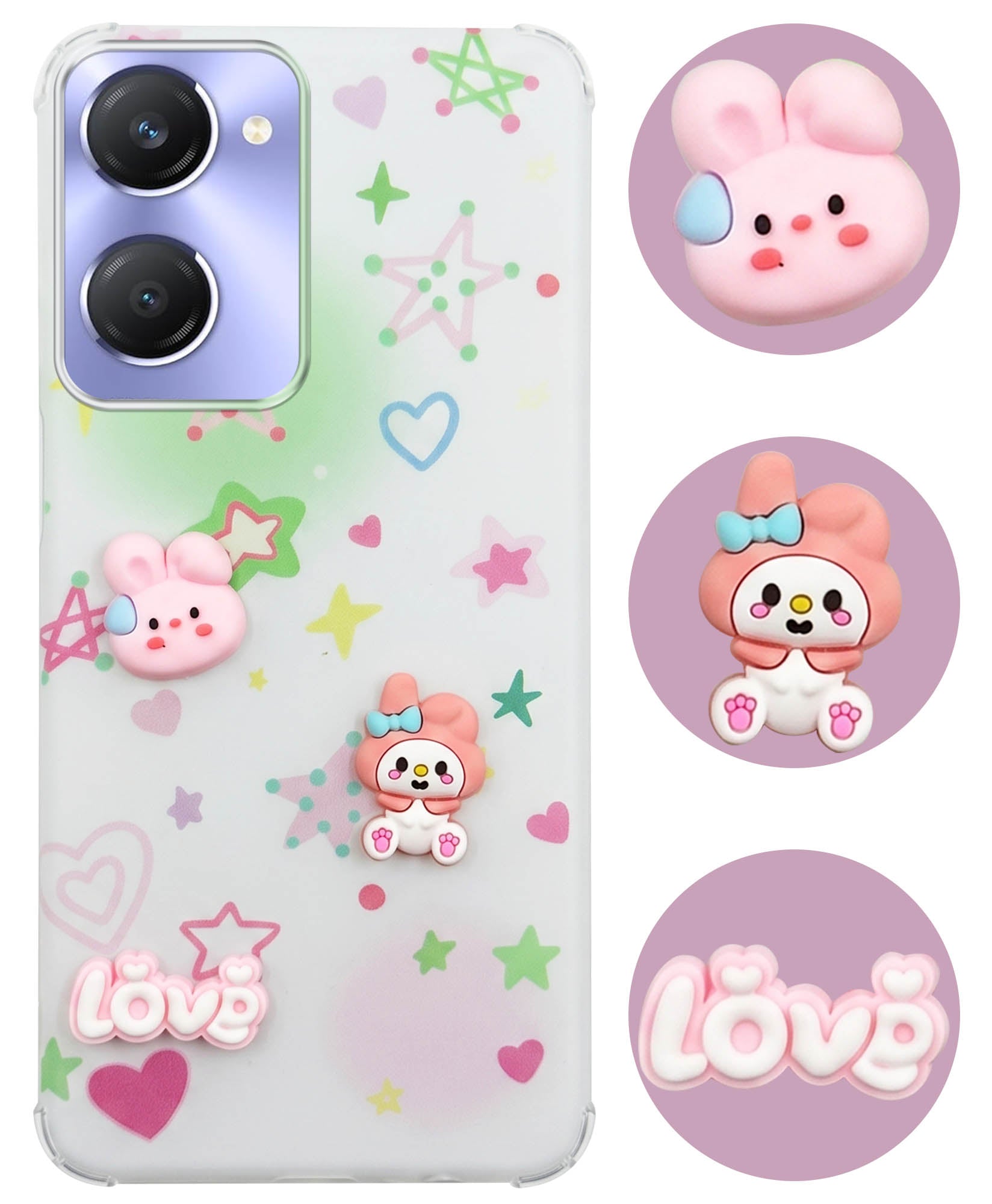 For Vivo Y28s 5G | Vivo T3 Lite 5G Back Cover Case (3D Cute Cartoons | Hard Back Side Soft | Matte Premium Finish | HD Printing)
