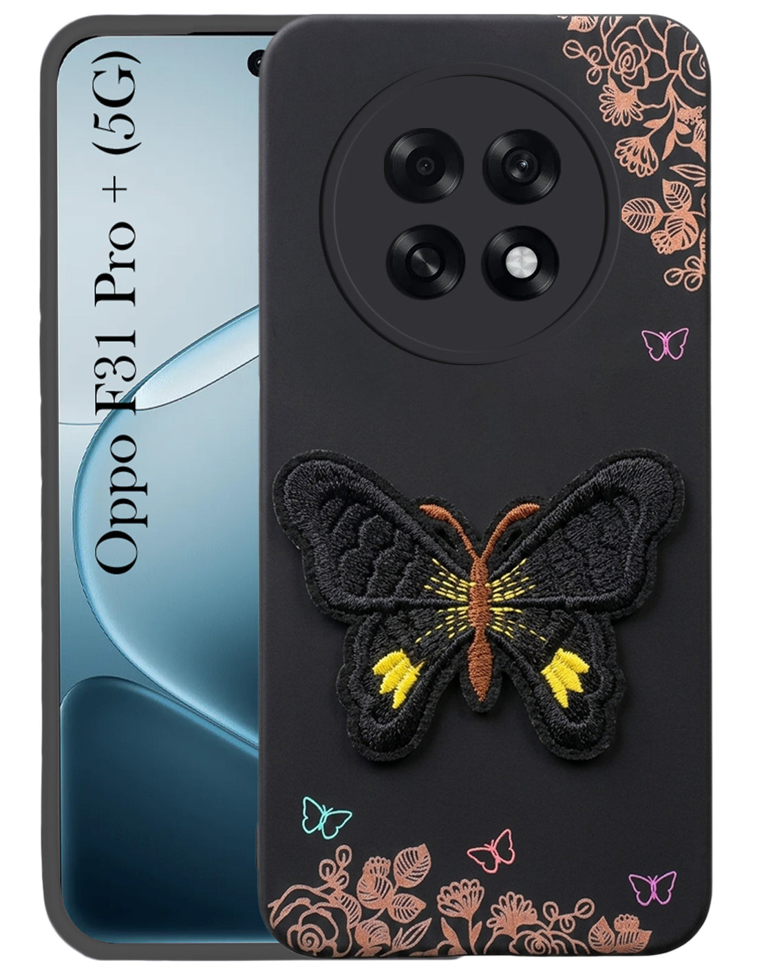 For Oppo F31 Pro Plus Back Cover Case (Soft Butterfly Embroidery | Women Teen Girls | Camera Protection| Matte Silicone)
