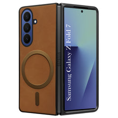 For Samsung Galaxy Z Fold 7 Back Cover Case Leather Finish (MagSafe Wireless Charging Compatible | Inside Microfiber Cloth)