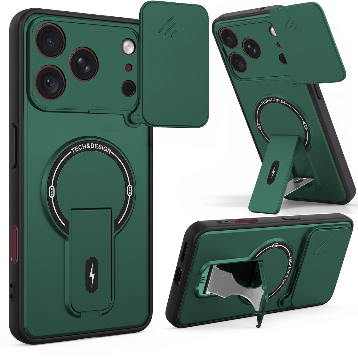 For Apple iPhone 18 Pro Max Back Case Cover Metallic (Hybrid Armor Kickstand | Sliding Shutter Camera Protection | MagSafe Compatible)