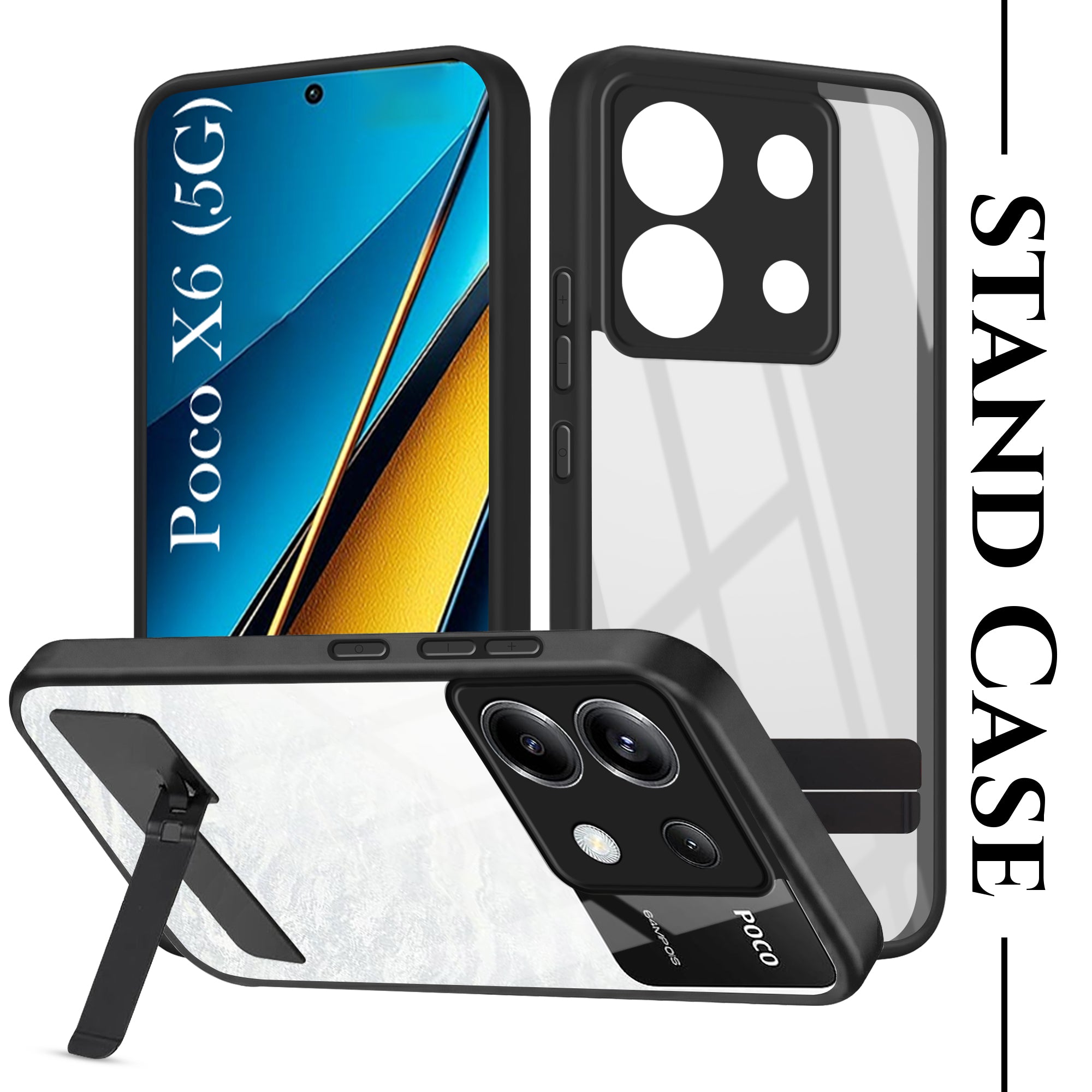 For Poco X6 5G Back Cover Case (Built-in Stand | Lifetime Anti Yellow | Kickstand Shockproof | Camera Protection | MagSafe Compatible)