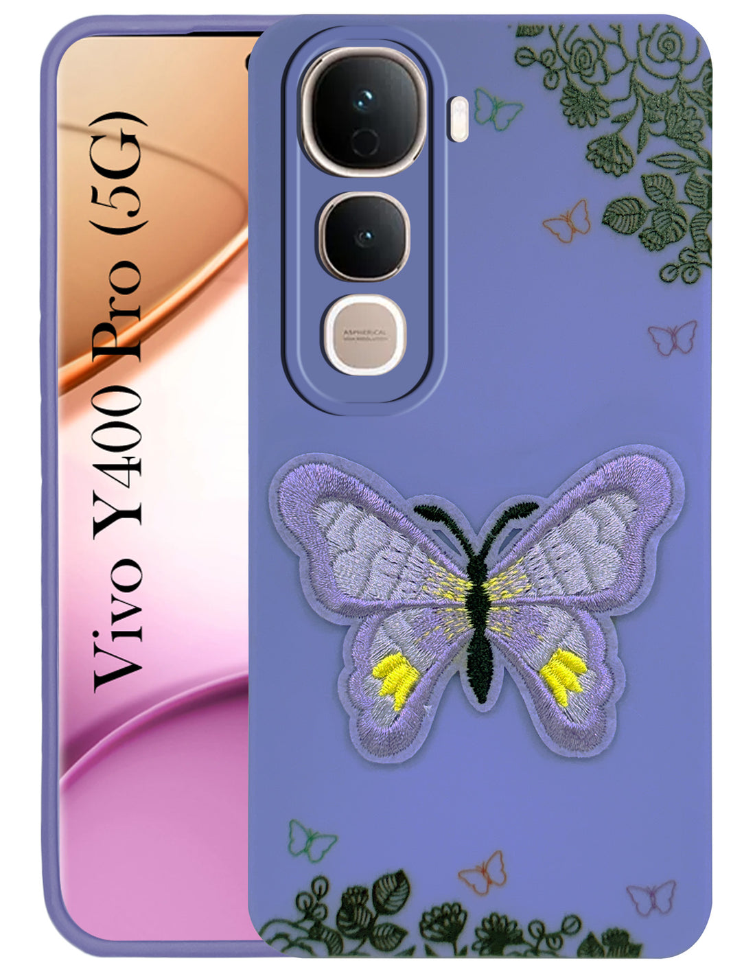 For Vivo Y400 Pro Back Cover Case (Soft Butterfly Embroidery | Women Teen Girls | Camera Protection| Matte Silicone)