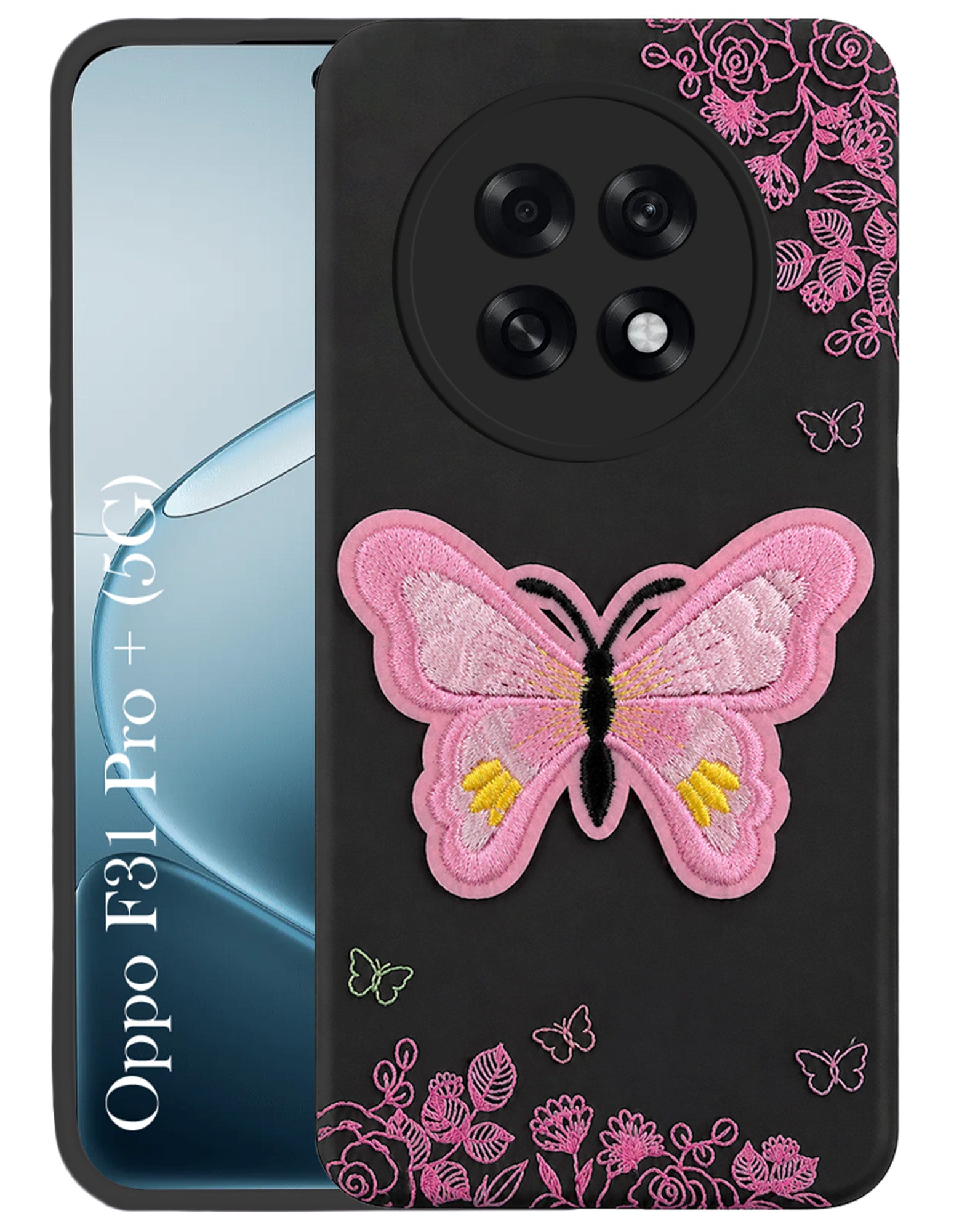 For Oppo F31 Pro Plus Back Cover Case (Soft Butterfly Embroidery | Women Teen Girls | Camera Protection| Matte Silicone)