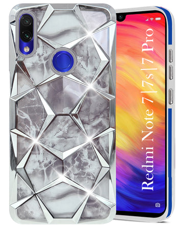 For Redmi Note 7 | Note 7S | Note 7 Pro Back Cover Case (Dual Design Glitter Sparkle and Detachable Diamond Print Case | Soft and Flexible)