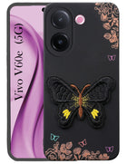 For Vivo V60e Back Cover Case (SoFt Butter Fly Embroidery | Women Teen Girls | Camera Protection| Matte Silicone)