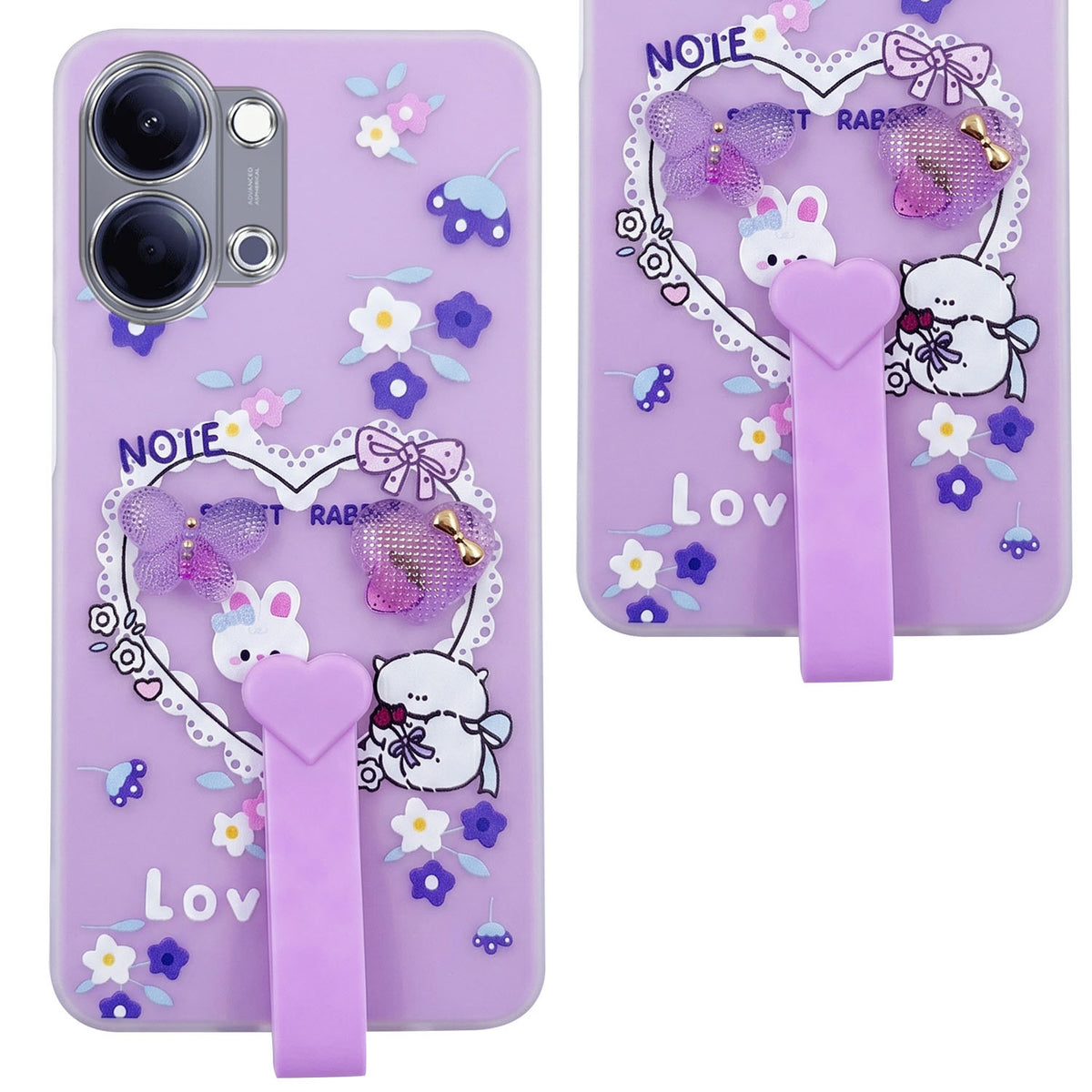 For Vivo Y05 (4G) | Vivo T5 Lite (5G) Back Cover Case (3D Cute Heart Strap Holder | Camera Protection | Designer Girls Print)