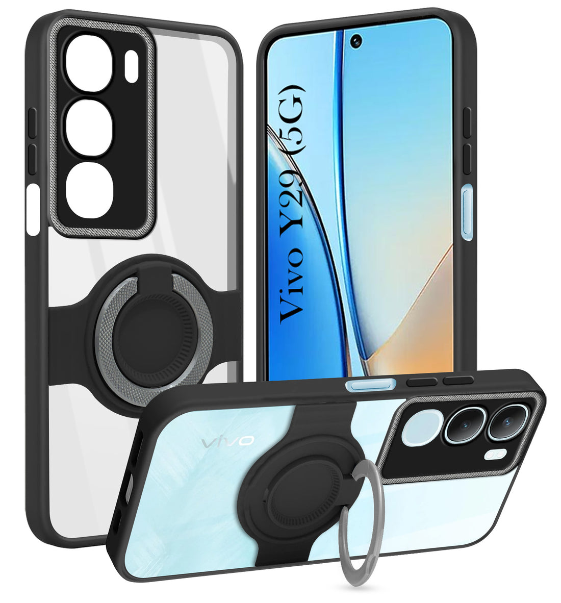 For Vivo Y29 Back Cover Case with stand (Built-in Ring Holder Kickstand | Lifetime Anti Yellow | Camera Protection)