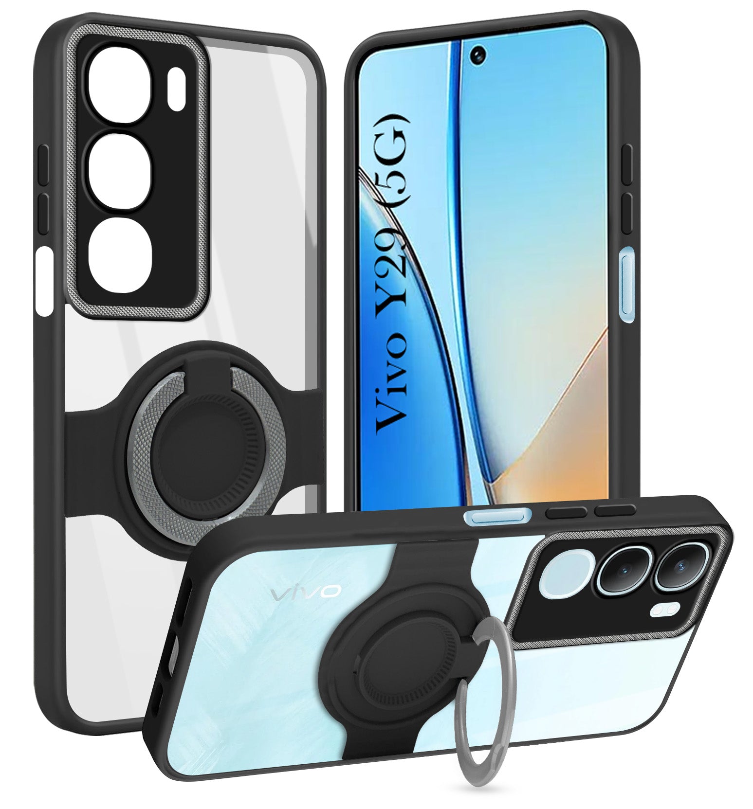 For Vivo Y29 Back Cover Case with stand (Built-in Ring Holder Kickstand | Lifetime Anti Yellow | Camera Protection)