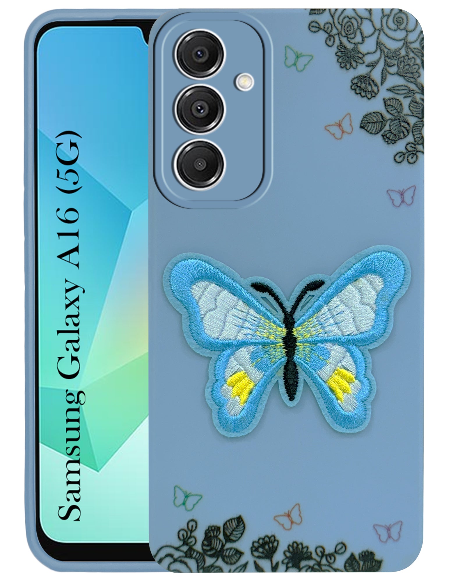 For Samsung Galaxy A16 5G Back Cover Case (Soft Butterfly Embroidery | Women Teen Girls | Camera Protection| Matte Silicone)