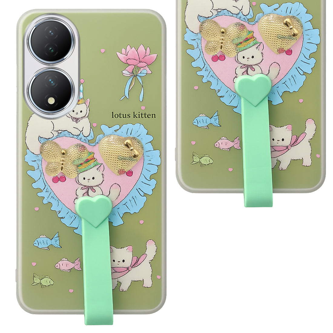 For Vivo Y100 Back Cover Case (3D Cute Heart Strap Holder | Camera Protection | Designer Girls Print)