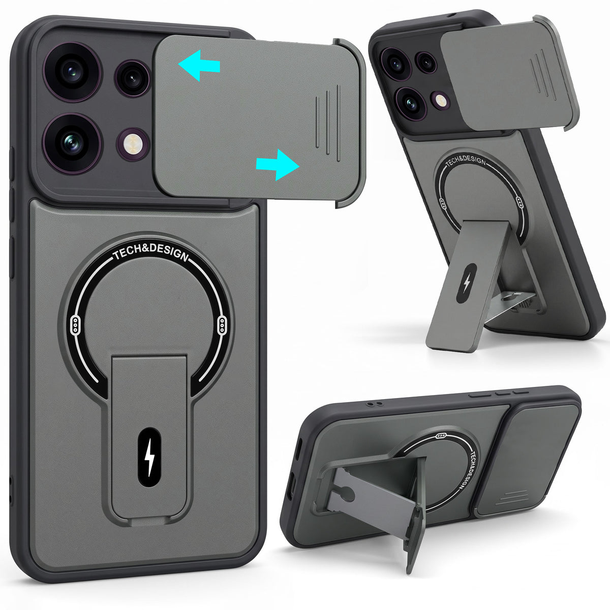 For Oppo Reno 16C 5G Back Case Cover Metallic (Hybrid Armor Kickstand | Sliding Shutter Camera Protection | MagSafe Compatible)